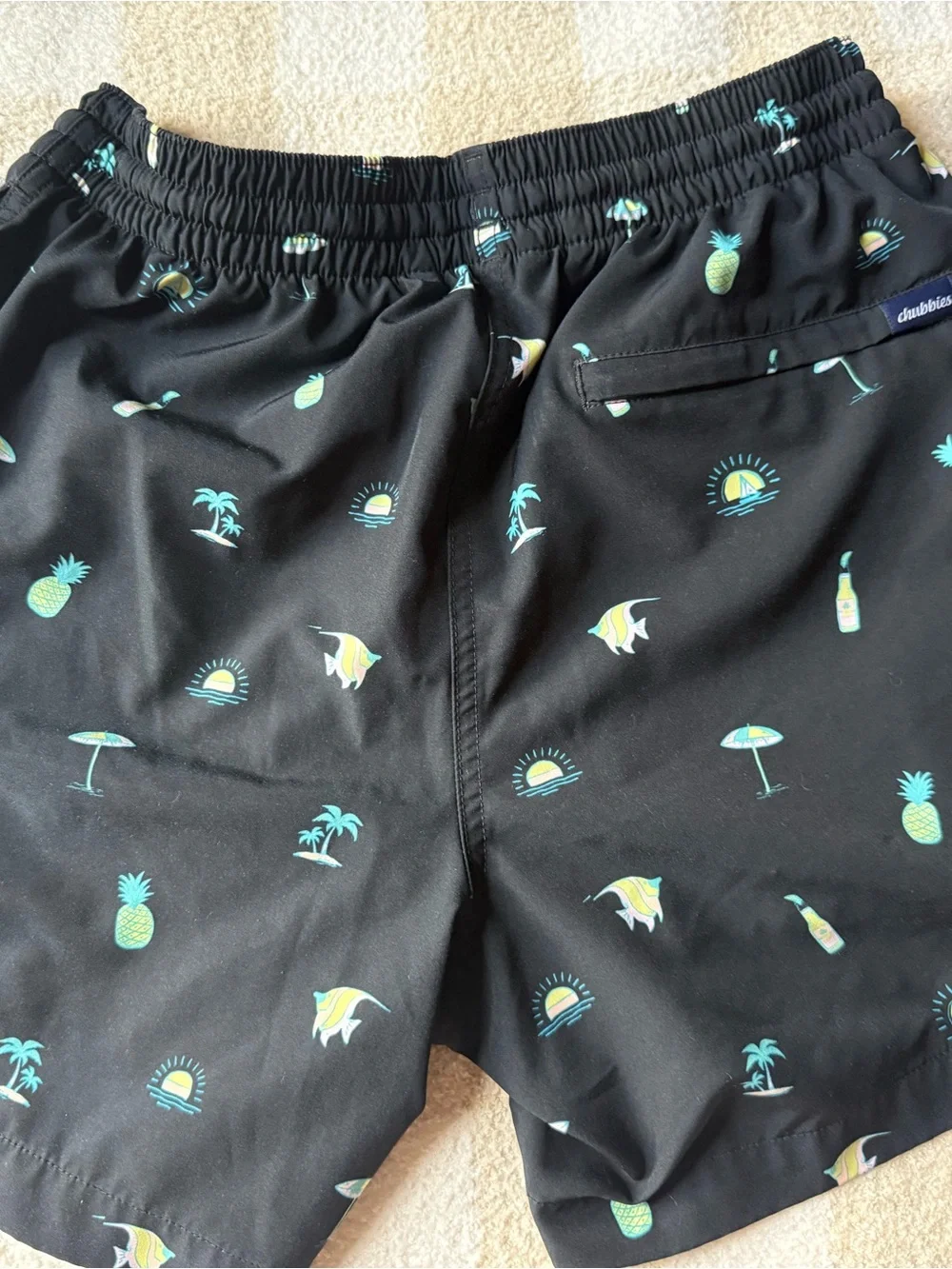 chubbies Black Tropical Surf Motif Lined Swim Shorts, Sz Small